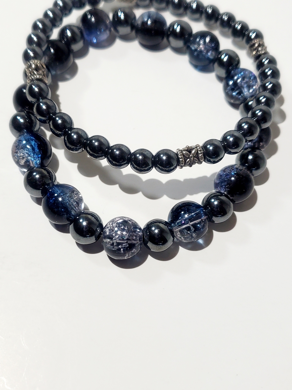 Handmade Blue and Black Beaded And Glass Beads Bracelet Set